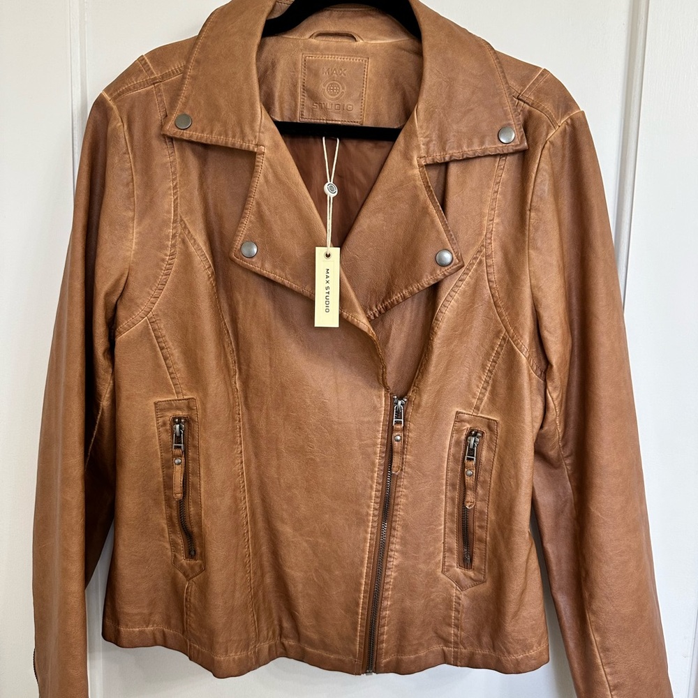 Max Studio Washed Faux Leather Moto Jacket